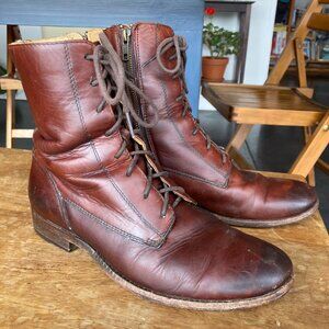 Frye Melissa Lace Up Brown Leather Short Ankle Boots